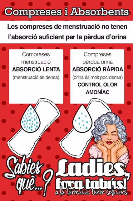 CAMPANYA DE LA DONA: DIFERÈNCIA ENTRE COMPRESES DE MENSTRUACIÓ I DE PÈRDUA D'ORINA